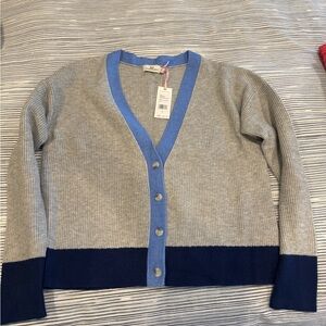 Vineyard Vines Women’s Gray and Blue Ribbed V-Neck Cardigan Sweater